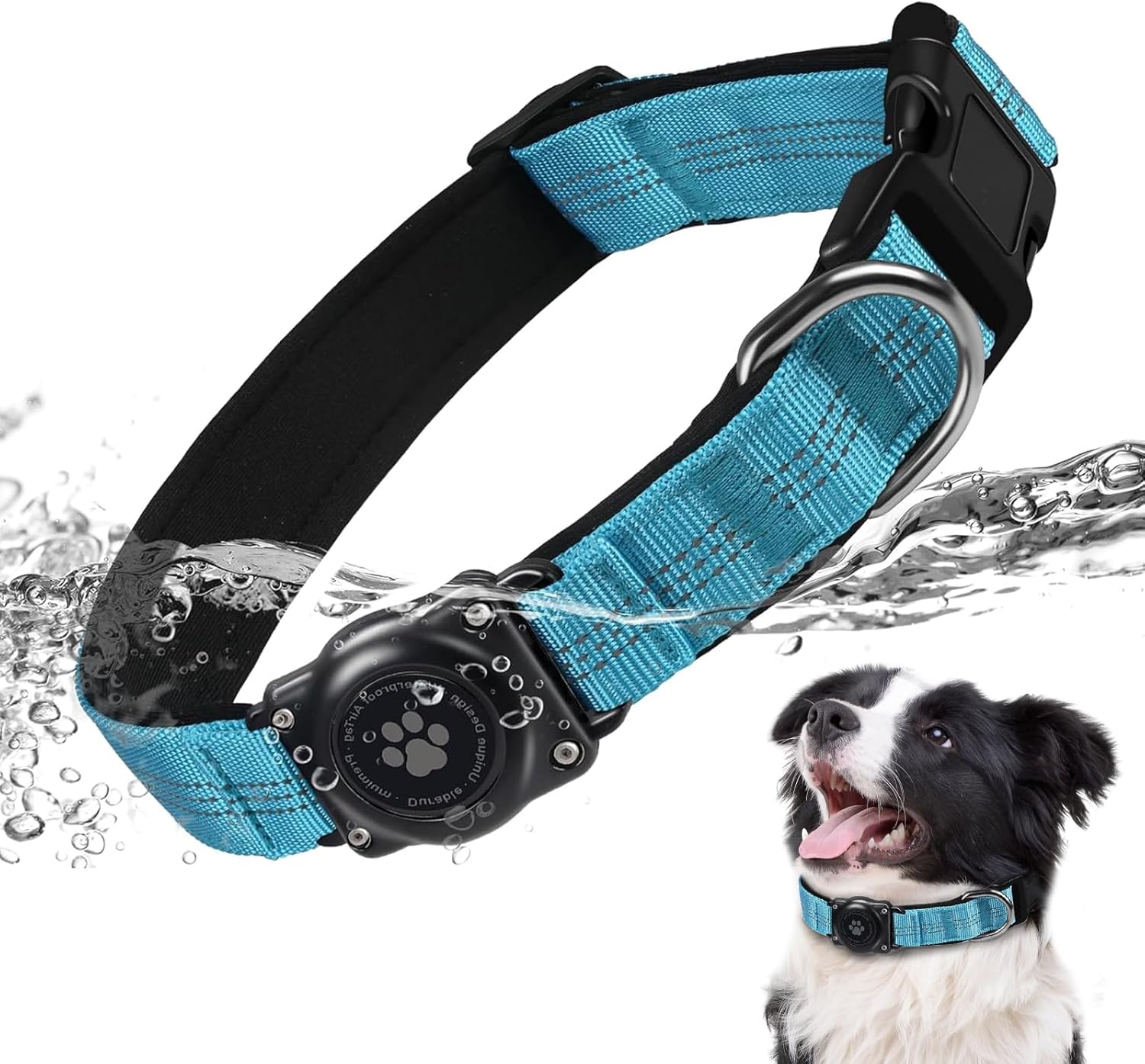 Airtag Dog Collar - 100% Waterproof Air Tag Dog Collar Holder for Apple Airtag, Reflective, Soft Padded, Everlasting, GPS Dog Collar for Small Medium Large Dogs (Teal, L)