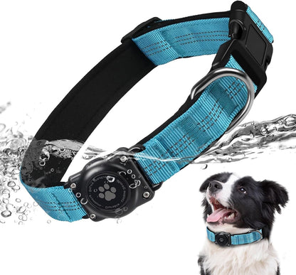 Airtag Dog Collar - 100% Waterproof Air Tag Dog Collar Holder for Apple Airtag, Reflective, Soft Padded, Everlasting, GPS Dog Collar for Small Medium Large Dogs (Teal, L)