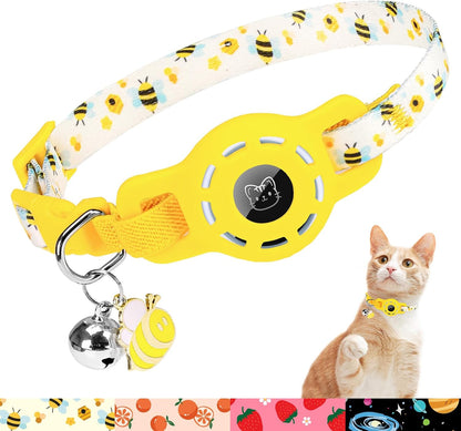 Airtag Cat Collar with Bells, Upgraded Safety Elastic Cat Collar with Airtag Cat Collar Holder, Anti-Lost Cat Collars for Girl Boy Cats, Anti-Suffocation Kitty Puppy Collars