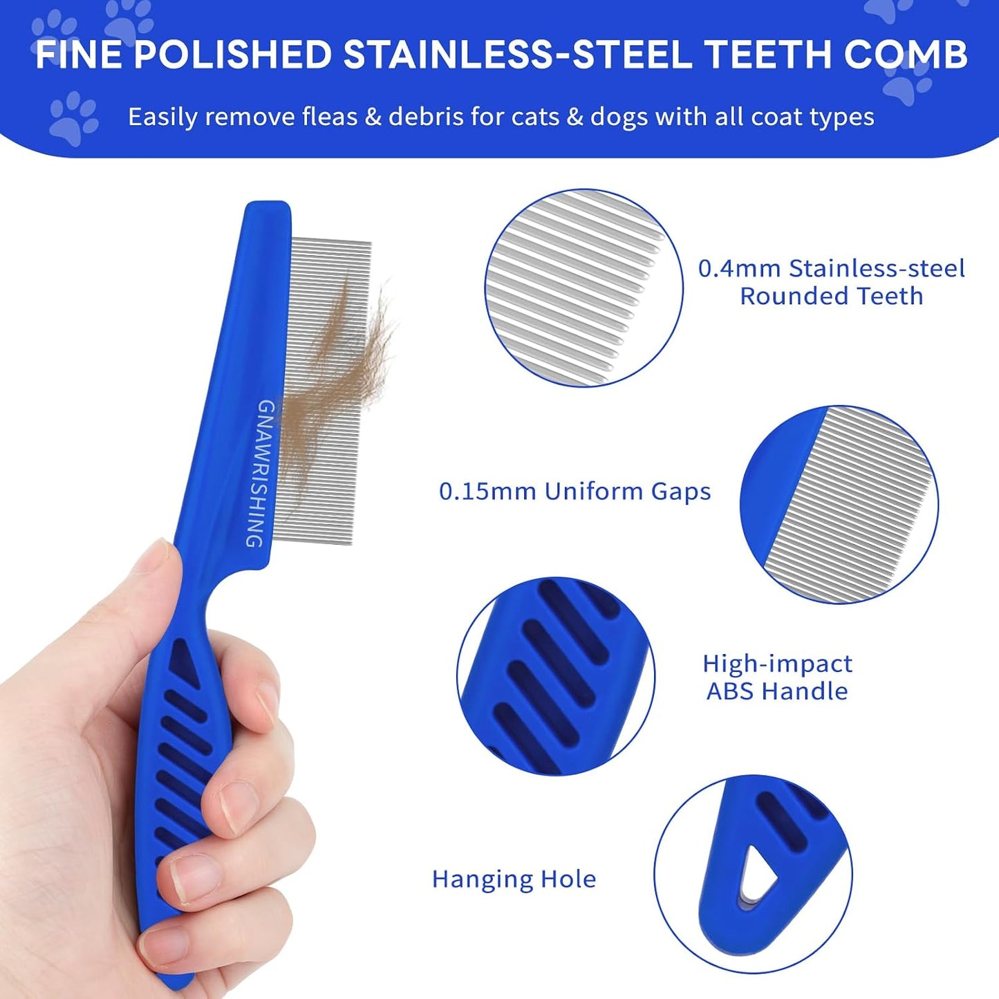 4-Pack Flea Comb for Dogs & Cats Stainless Steel Pet Grooming Comb Set