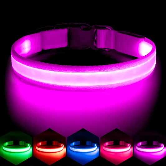 LED Dog Collar, Light up Dog Collar Adjustable USB Rechargeable Super Bright Safety Light Glowing Collars for Dogs