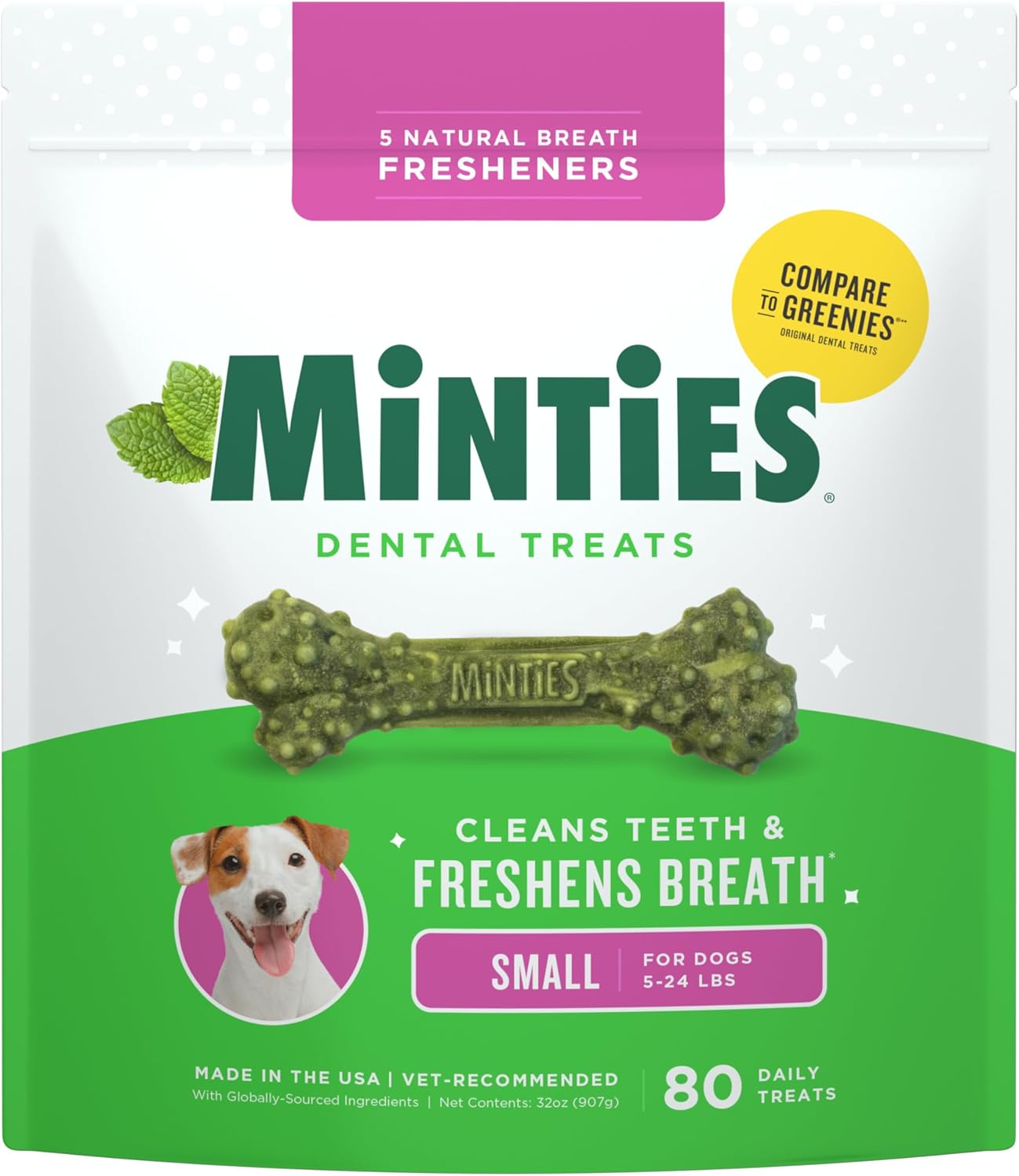 Dental Chews for Dogs, 40 Count, Vet-Recommended Mint-Flavored Dental Treats for Medium Dogs 25-50 Lbs, Dental Bones Clean Teeth, Fight Bad Breath, and Removes Plaque and Tartar