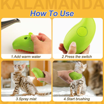 Cat Steam Brush, 3 in 1 Steamy Pet Brush, Silicone Massage Dog Hair Remover Comb(Mango/Avocado)