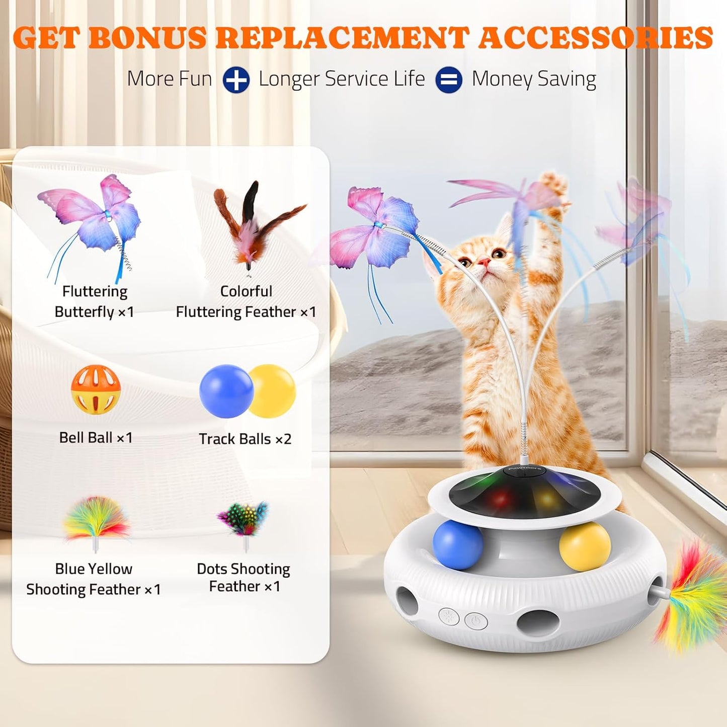 Interactive Cat Toy, 4 in 1 Automatic Interactive Kitten Toys for Indoor Cats Rechargeable with Fluttering Butterfly, Track Balls and Ambush Feather