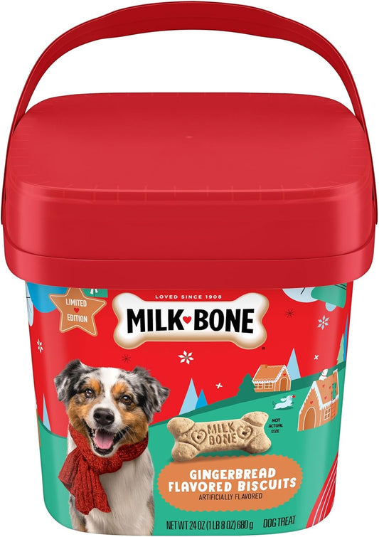Limited Edition Gingerbread Flavored Biscuit Dog Treats, 24 Ounce Reusable Pail