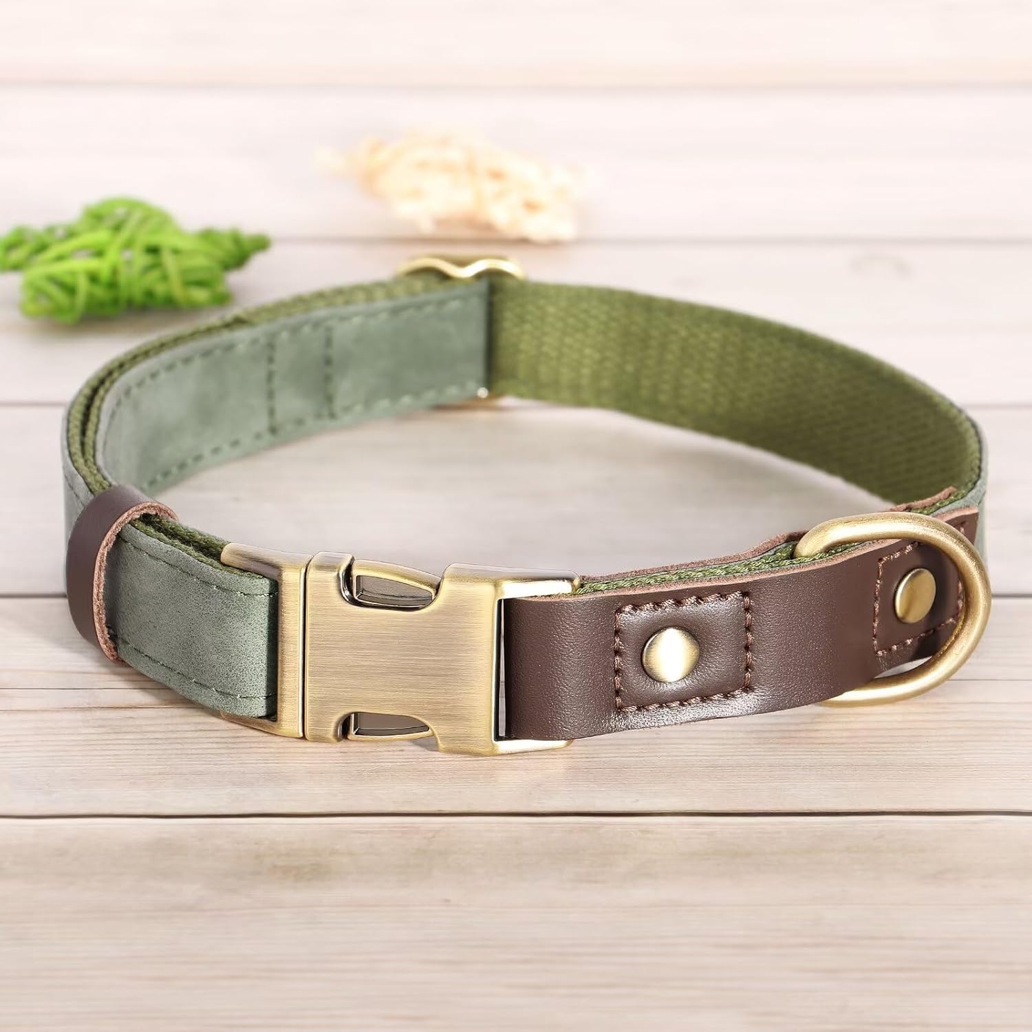 Soft PU Leather Dog Collars for Medium Dogs,Classic Adjustable Dog Collars with Quick Release Metal Buckle,Easy Clean and Comfortable with Nylon Lining,Green,M Neck 13-19"