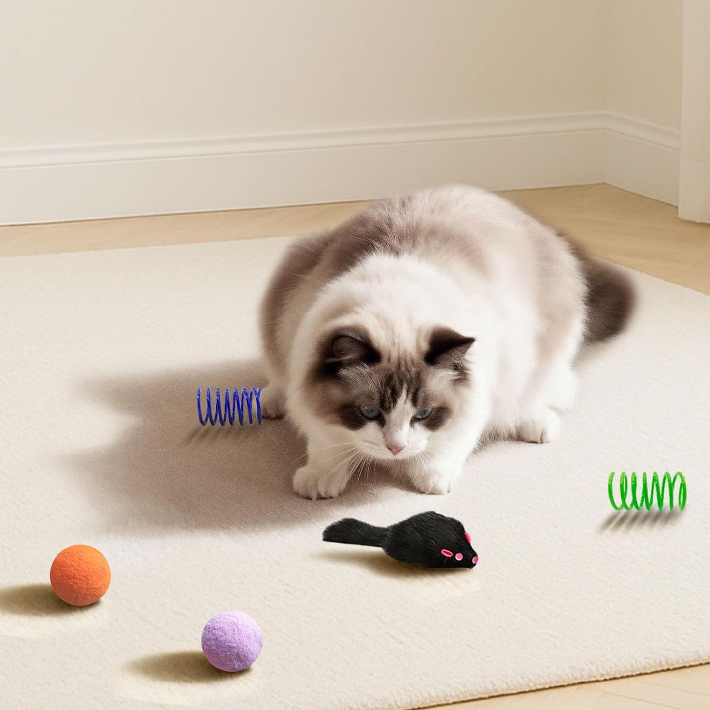 Cat Toys for Indoor Cats, 34 Packs Interactive Cat Toy Set with Colorful Springs Toys, Mouse Toy, Catnip Ropes, Balls, Bells, and Sisal Ball 