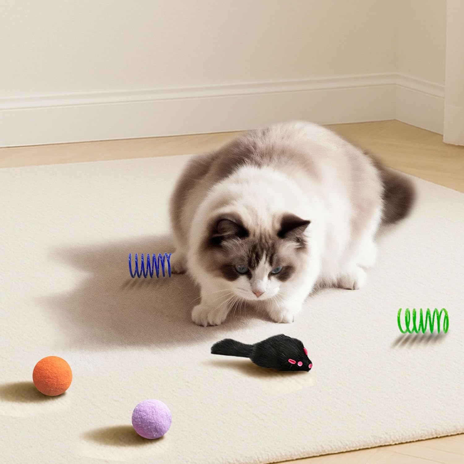 Cat Toys for Indoor Cats, 34 Packs Interactive Cat Toy Set with Colorful Springs Toys, Mouse Toy, Catnip Ropes, Balls, Bells, and Sisal Ball 