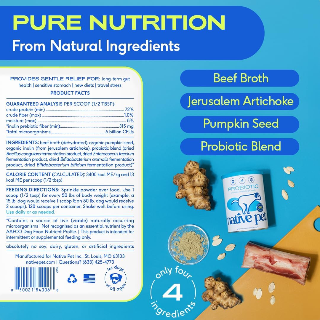 Probiotics for Dogs - Dog Probiotics Powder for Digestive Health, Gut Support, & Immune Boost – Vet-Formulated Powder for Maximum Potency with Digestive Enzymes & Prebiotics - 30 Scoops