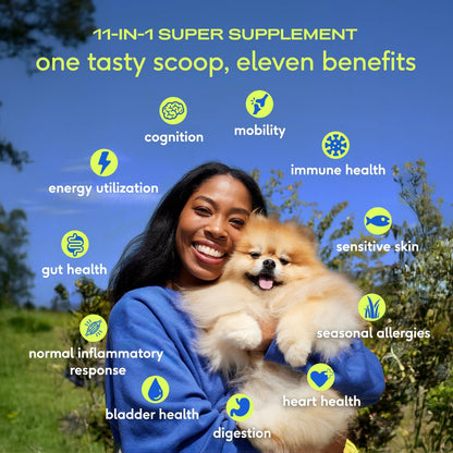 Dog Vitamins & Supplements - 11-In-1 Vitamin Powder for Dog Food Topper - Collagen, Glucosamine, Probiotics, Omega & More- Supports Healthy Gut, Mobility & Overall Health - 30 Scoops