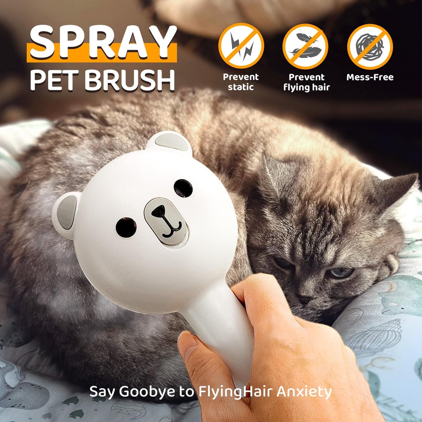 3-in-1 Cat Steam Brush – Self-Cleaning Spray Pet Comb for Shedding, Hair Removal & Grooming Long or Short Hair Cats and Dogs