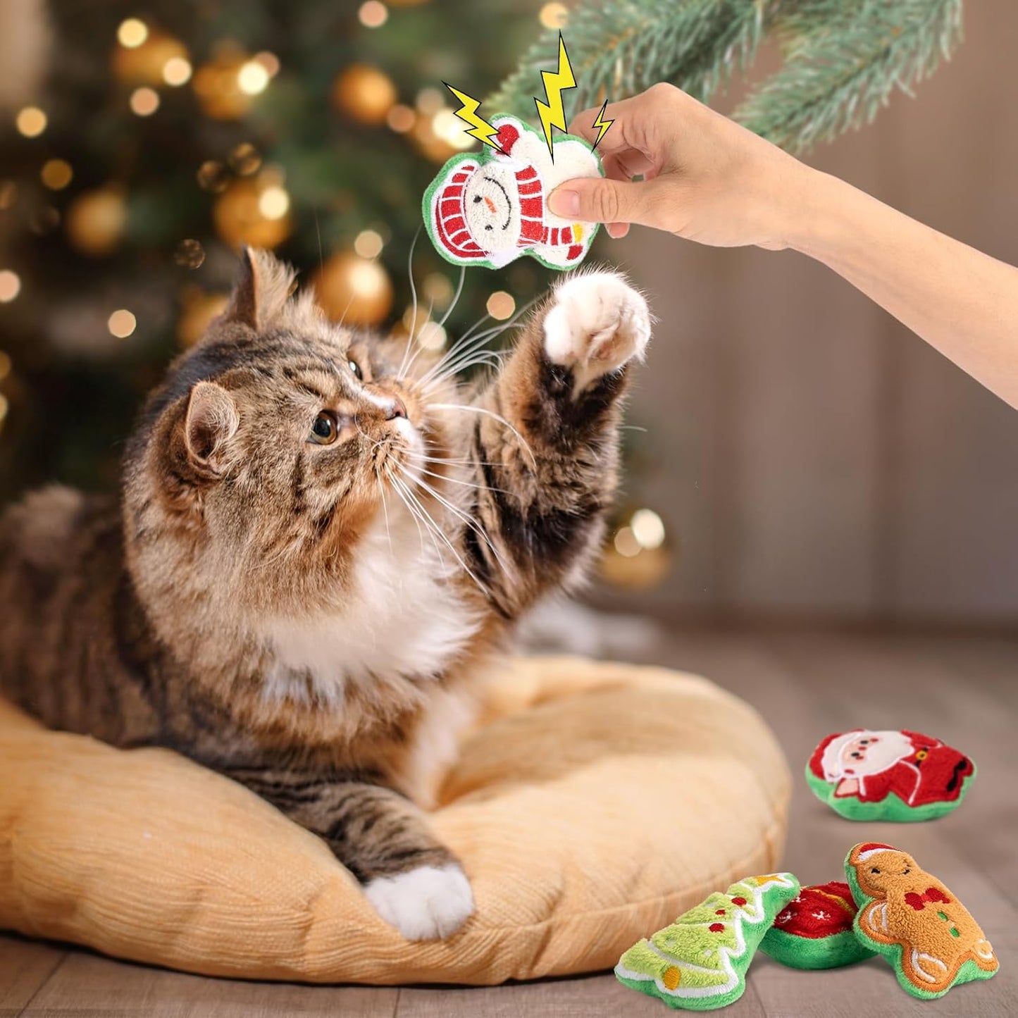 5Pcs Christmas Cat Toys, Crinkly Xmas Catnip Toys for Indoor Cats Kitty Kicker, Interactive Cat Nip Chew Teeth Cleaning Kitten Toy for All Breeds
