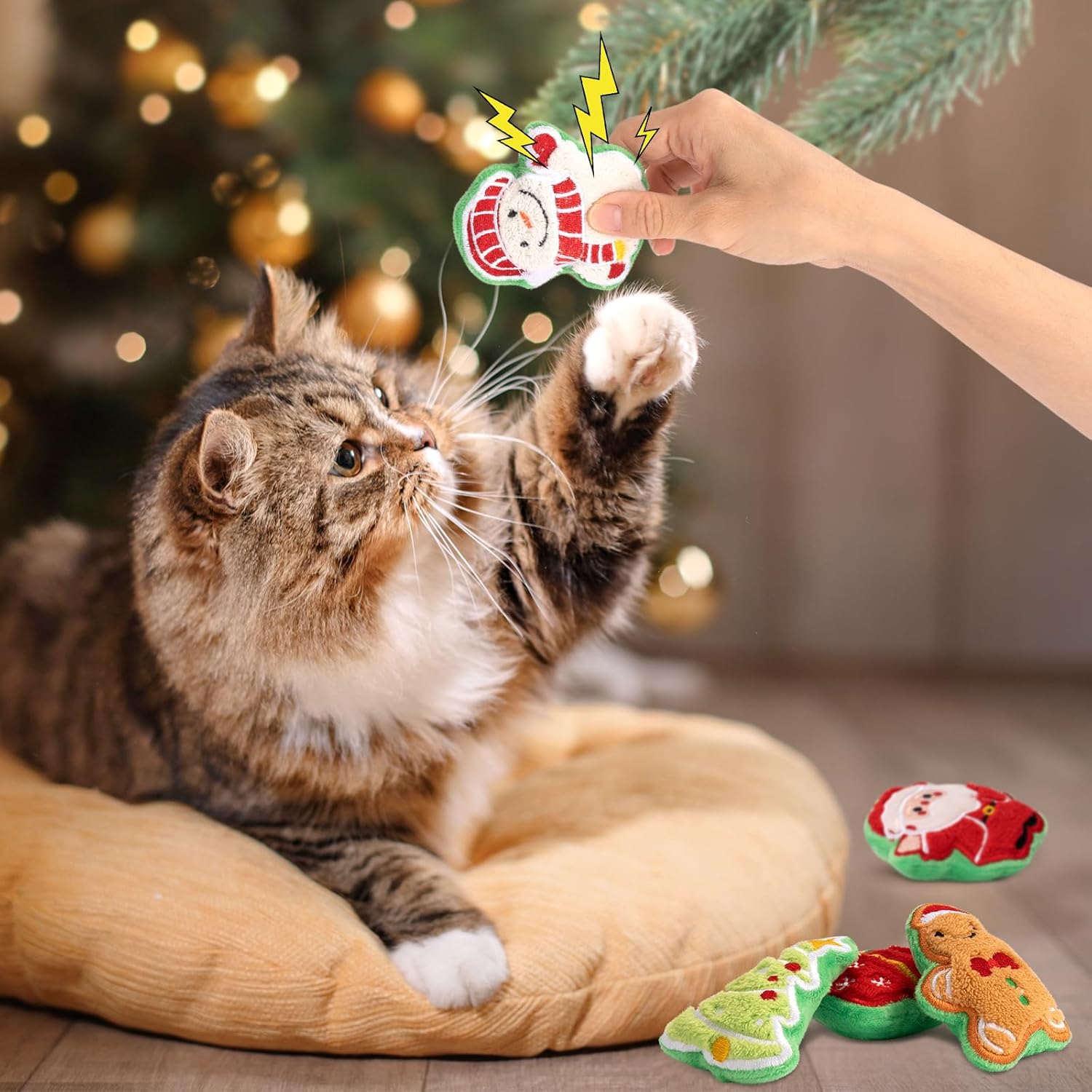 5Pcs Christmas Cat Toys, Crinkly Xmas Catnip Toys for Indoor Cats Kitty Kicker, Interactive Cat Nip Chew Teeth Cleaning Kitten Toy for All Breeds
