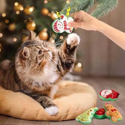 5Pcs Christmas Cat Toys, Crinkly Xmas Catnip Toys for Indoor Cats Kitty Kicker, Interactive Cat Nip Chew Teeth Cleaning Kitten Toy for All Breeds