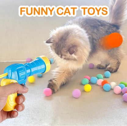 31Pcs Cat Ball Toy Launcher, Cat Balls Fetch Toy,30Pcs Plush Fuzzy Ball Launcher 