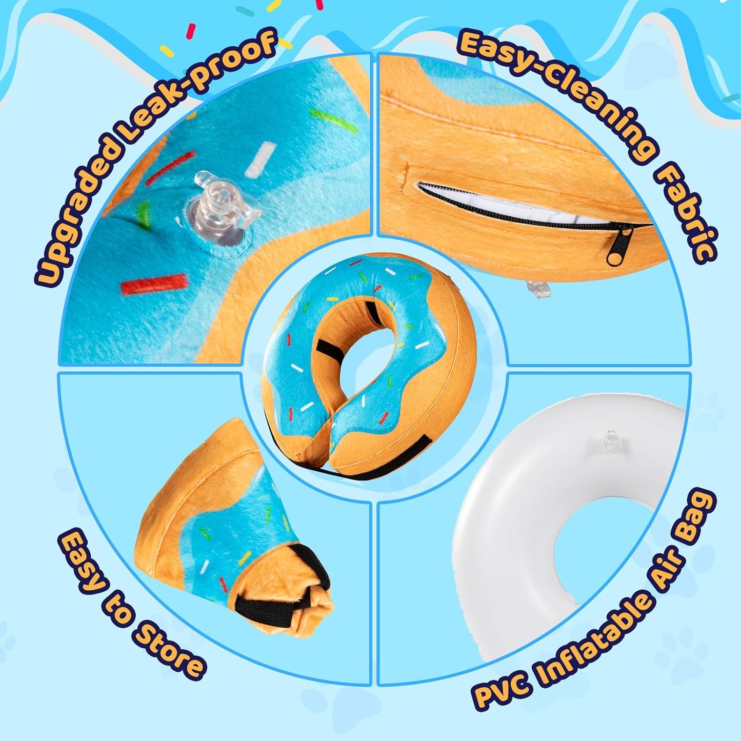 Donut Inflatable Collar for Dogs and Cats, Soft Recovery Dog Cone after Surgery, Protective Pet Neck Cone for Small, Medium, Large Dogs, Not Block Vision (Blue, M)