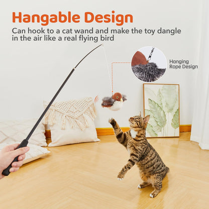 Cat Toys Rechargeable Flapping Bird Sparrow, Lifelike Chirp Tweet, Touch Activated Cat Toy, Catnip Toy 