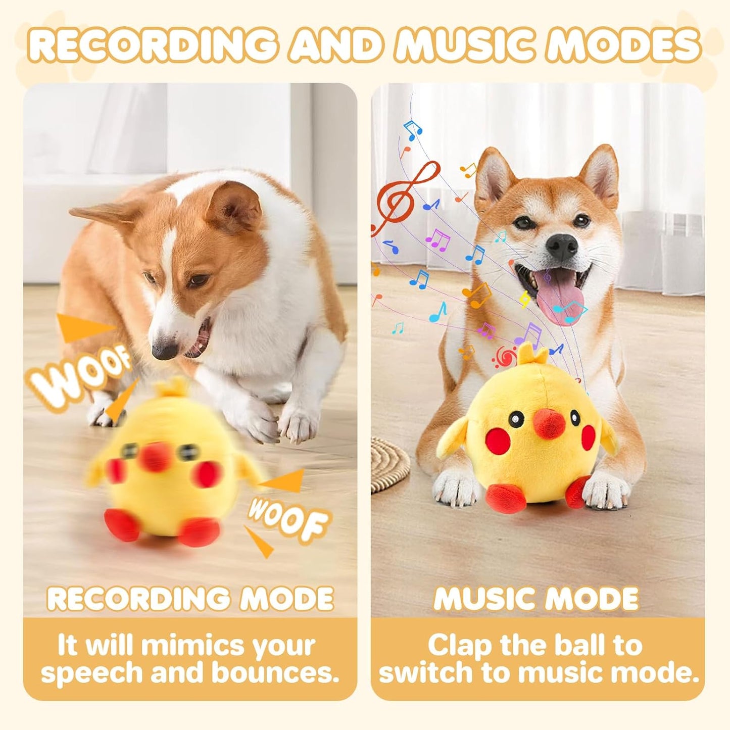 Interactive Dog Toys, 2025 Lnteractive Dog Toys Moving Dog Toy Rechargeable Active Moving Pet Plush Toy Keep Pets Busy, Puppy Toys Talking Jumping Music Ball for Small Medium Large Breed