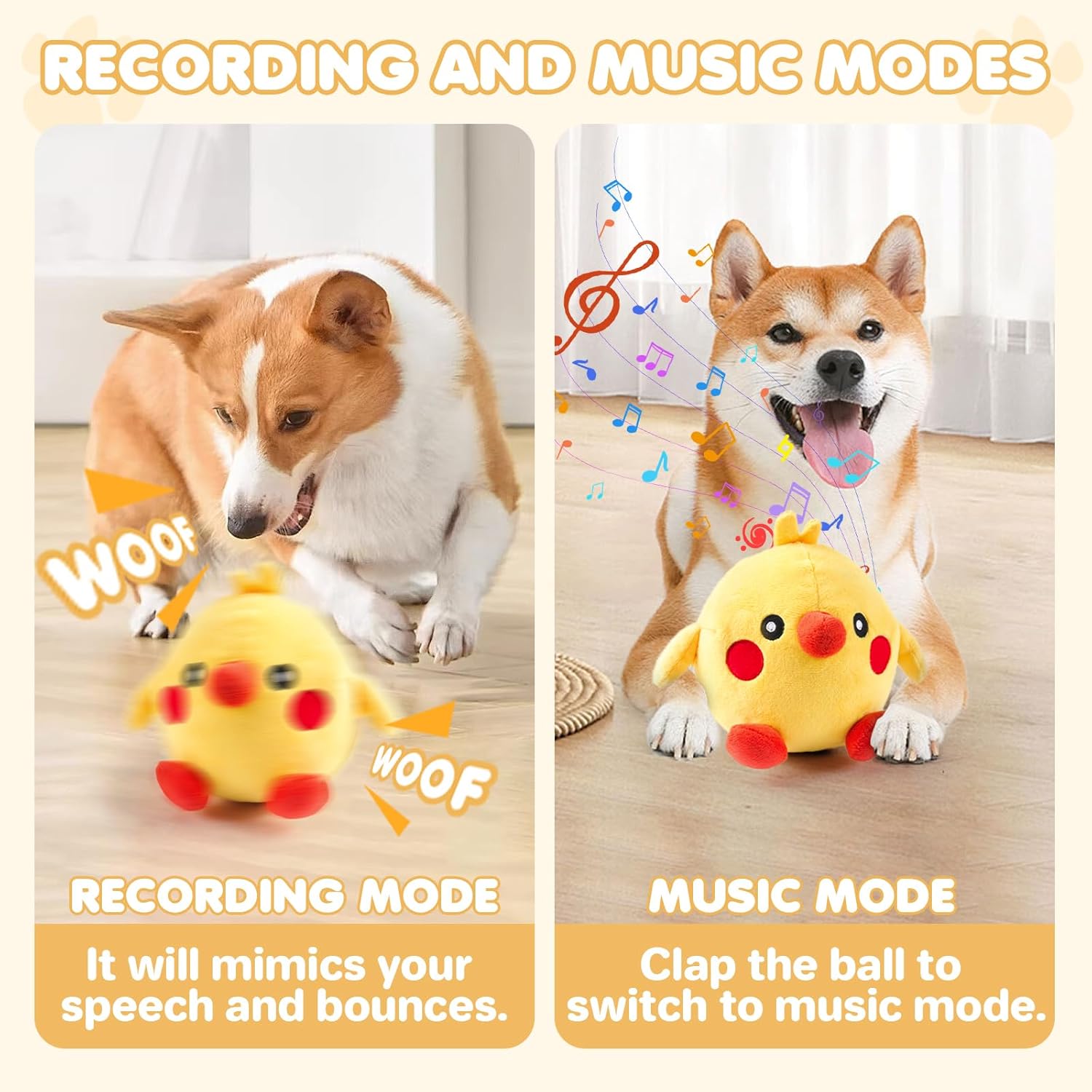 Interactive Dog Toys, 2025 Lnteractive Dog Toys Moving Dog Toy Rechargeable Active Moving Pet Plush Toy Keep Pets Busy, Puppy Toys Talking Jumping Music Ball for Small Medium Large Breed