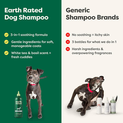 3-In-1 Soothing Dog Shampoo and Conditioner, Deodorizing Oatmeal Shampoos for Dogs and Puppies, Great for Smelly Pets, White Tea and Basil Scent, 16 Oz
