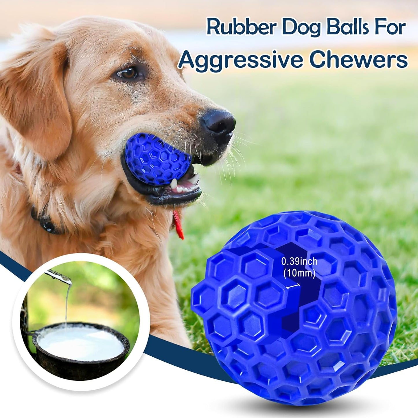 2 Pack Indestructible Squeaky Dog Balls for Aggressive Chewers, Interactive Dog Toys for Teething