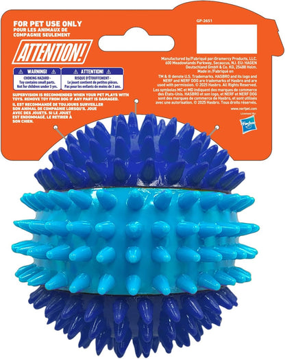 Nerf Dog 3.7In TPR 3-Part Spike Squeak Ball Dog Toy - Dark Blue/Light Blue