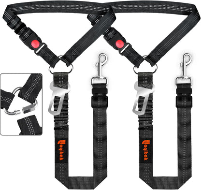 3-in-1 Dog Car Seat Belt Harness – Adjustable Reflective Headrest Tether & Retractable Bungee Safety Leash