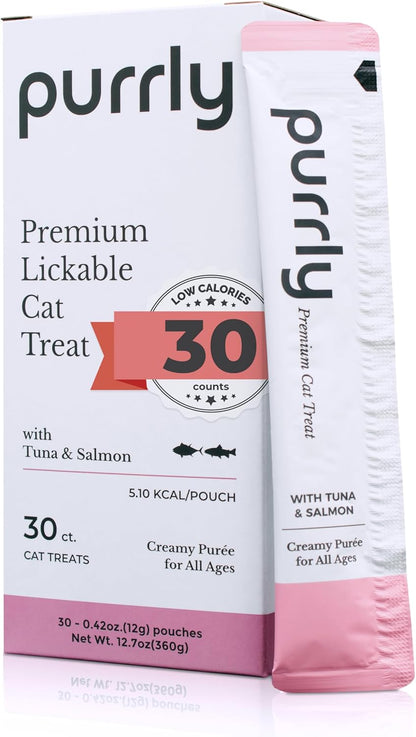 Purrly Lickable Wet Cat Treats Healthy Grain-Free Chicken Variety Pack (30 Count) Squeezable Creamy Purée with Human-Grade Protein Functional Nutrients Non-Gmo No-Artificial-Additives Low-Phosphorus