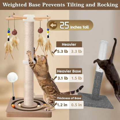 Cat Scratching Post, Sisal, Interactive Furniture Toys for Indoor Cats Adults, 2 Mounting Methods Scratcher Tree Tower with Hanging and Ball Track