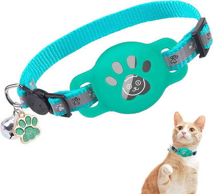 Airtag Cat Collar with Bells, Upgraded Safety Elastic Cat Collar with Airtag Cat Collar Holder, Anti-Lost Cat Collars for Girl Boy Cats, Anti-Suffocation Kitty Puppy Collars