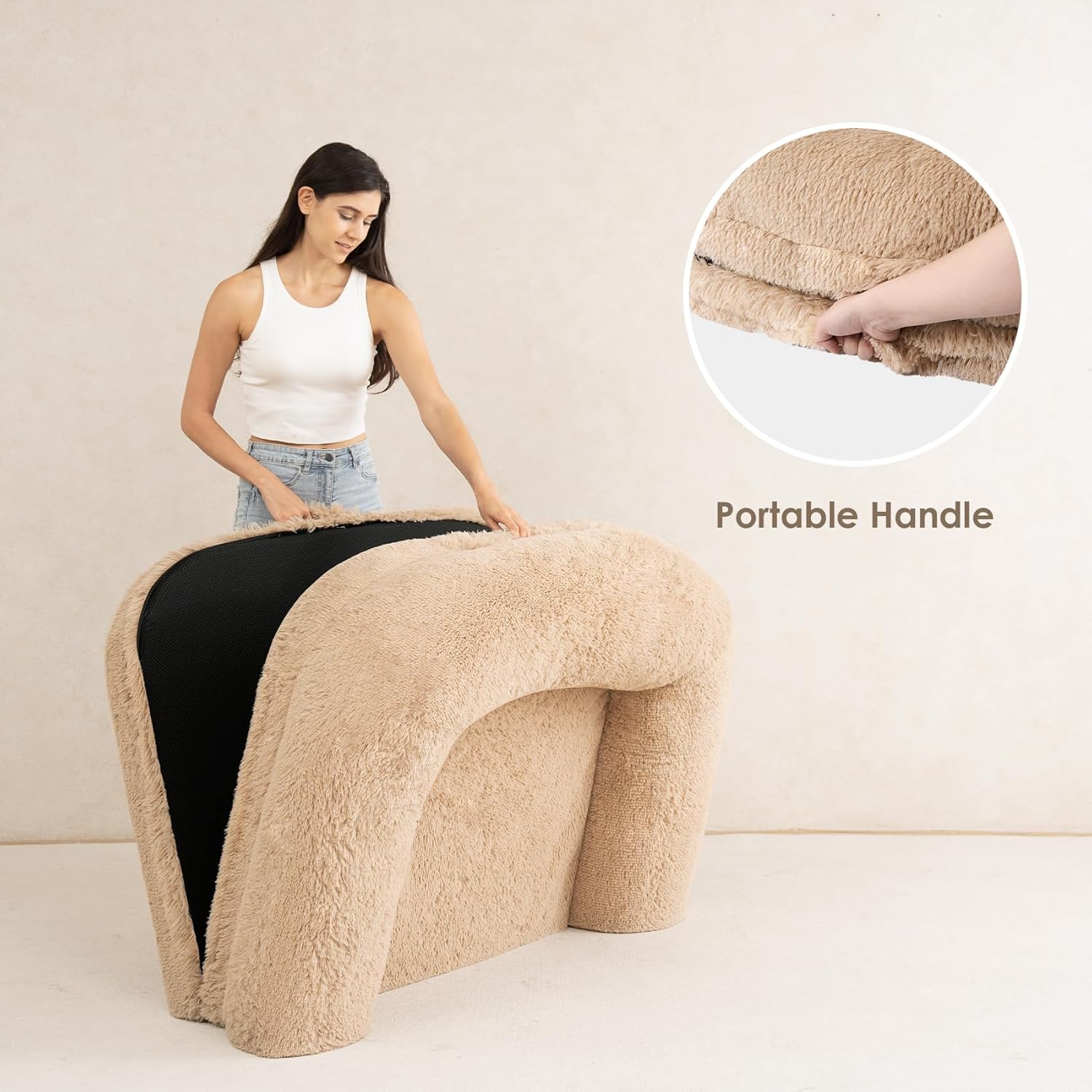 Foldable XXL Dog Bed for Large Sized Dog, 54"X38"X7.5" Faux Fur Fluffy Pet Couch Bed, Orthopedic Calming Memory Foam Big Pet Bed, Washable Pet Sofa Bed with Non-Slip Bottom, Camel