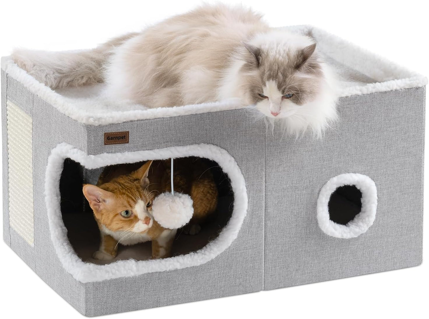 Cat Bed for Indoor Cats Cube House, Covered Cat Cave Beds & Furniture with Scratch Pad and Hideaway Tent, Cute Modern Cat Condo for Multi Small Pet Large Kitten Kitty, Green