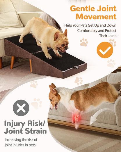 Dog Stairs for Small Dogs and Cats, Dog Ramp for Couch and Bed, Foldable 2-In-1 Wooden Pet Steps for Puppy, Split Ottoman Design