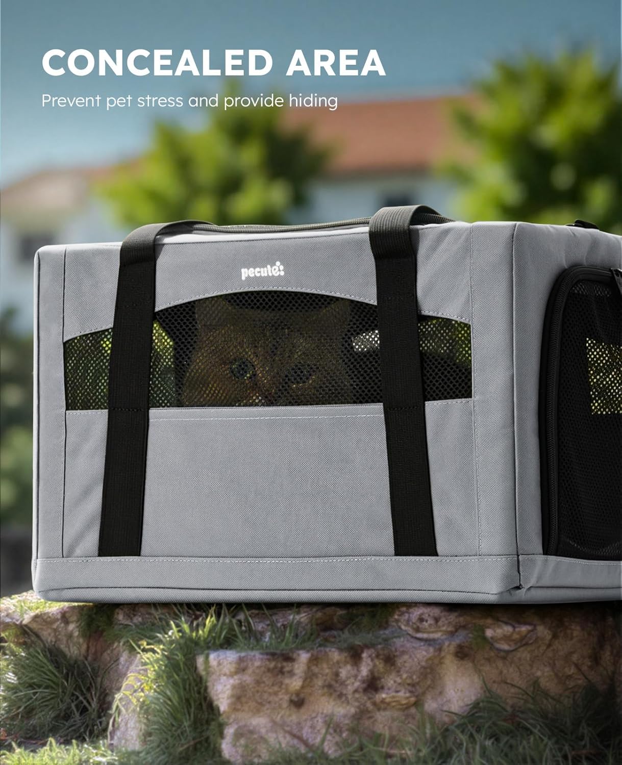 Cat Carrier Stable, Pet Carrier Breathable and Portable, Cat Carriers Bag with Scientific Hidden Partition, Carriers for Cat under 5Kg, Dog Carrier Suitable for Travel and Outing, Gray