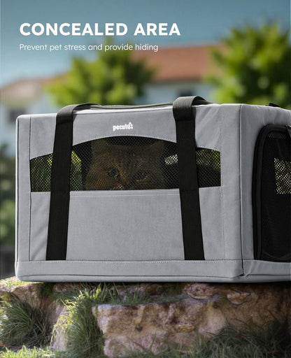 Cat Carrier Stable, Pet Carrier Breathable and Portable, Cat Carriers Bag with Scientific Hidden Partition, Carriers for Cat under 5Kg, Dog Carrier Suitable for Travel and Outing, Gray