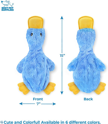 Interactive Squeaky Dog Chew Toy, Ideal Dog Toys for Chewers, Small, Medium & Large Dogs, and Fetch Lovers - Crinkle Duck (Blue), Large