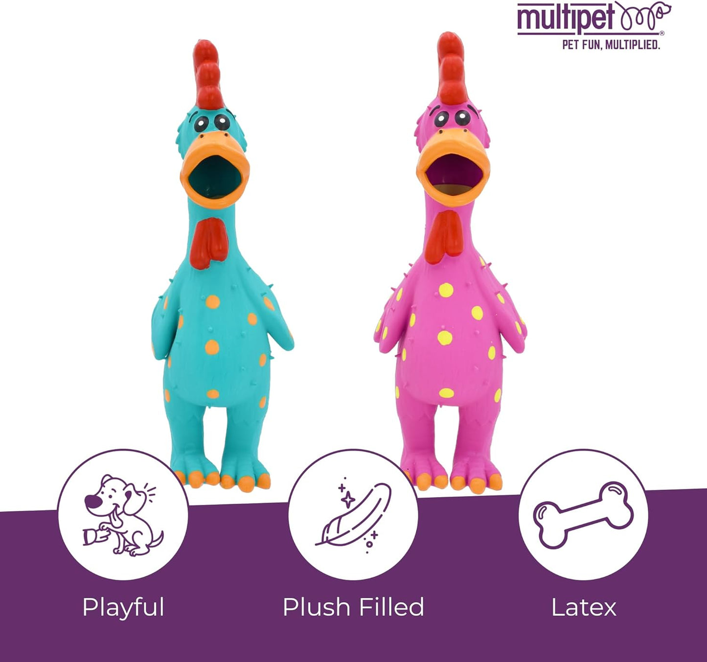 Polka Dot Chicken Latex Dog Toy - Squeaky Toy for All Dogs (1 Count, 11.5”, Random Color Surprise)