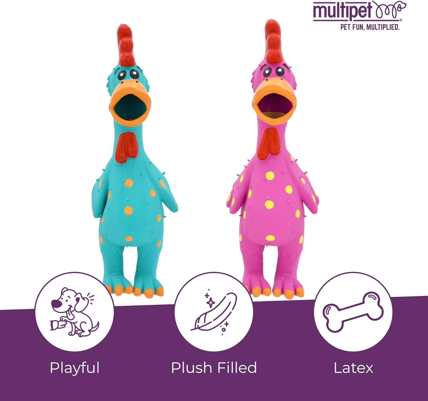 Polka Dot Chicken Latex Dog Toy - Squeaky Toy for All Dogs (1 Count, 11.5”, Random Color Surprise)