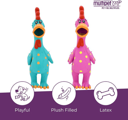 Polka Dot Chicken Latex Dog Toy - Squeaky Toy for All Dogs (1 Count, 11.5”, Random Color Surprise)