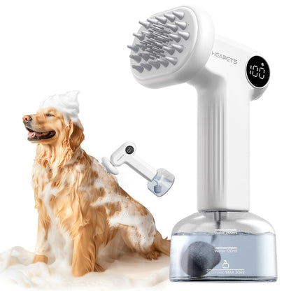 Electric Dog Shampoo Dispenser with Shampoo Brush, Shampoo Foamer for Dogs Bathing, Massaging and Grooming, Two Foaming Modes, Rechargeable Dog Foam Sprayer for Short and Long Haired Pet