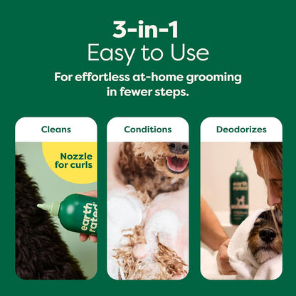 3-In-1 Detangling Dog Shampoo and Conditioner, Deodorizing Oatmeal Shampoos for Dogs and Puppies, Great for Smelly Pets, White Tea and Basil Scent, 16 Oz