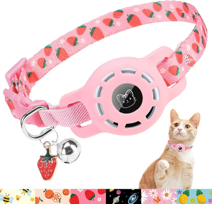 Airtag Cat Collar with Bells, Upgraded Safety Elastic Cat Collar with Airtag Cat Collar Holder, Anti-Lost Cat Collars for Girl Boy Cats, Anti-Suffocation Kitty Puppy Collars