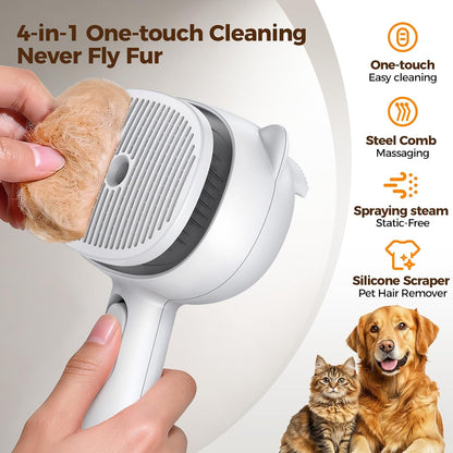 Self Cleaning Shedding Steam Cat Brush, Silicone Scraper Included