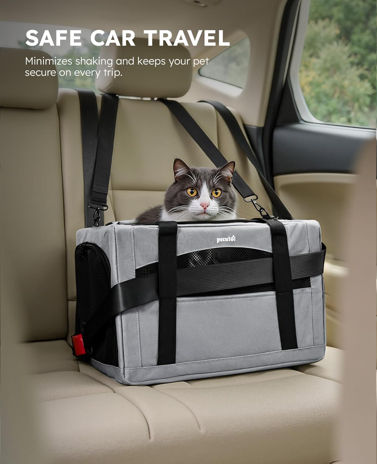 Cat Carrier Stable, Pet Carrier Breathable and Portable, Cat Carriers Bag with Scientific Hidden Partition, Carriers for Cat under 5Kg, Dog Carrier Suitable for Travel and Outing, Gray