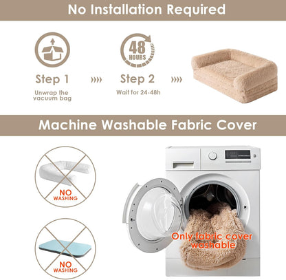 Foldable XXL Dog Bed for Large Sized Dog, 54"X38"X7.5" Faux Fur Fluffy Pet Couch Bed, Orthopedic Calming Memory Foam Big Pet Bed, Washable Pet Sofa Bed with Non-Slip Bottom, Camel