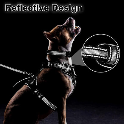 Pet Harness Collar and Leash Set, All-In-One Reflective Dog Harness No Pull with Adjustable Buckles, Small, Medium, Large, and Extra-Large Dogs (Black)