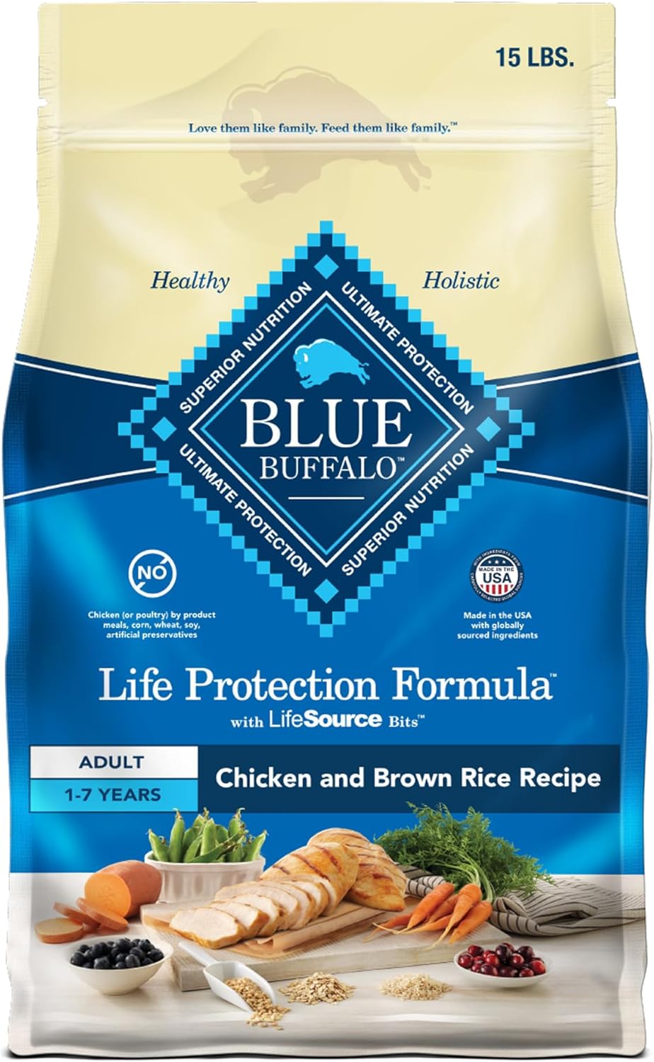 Life Protection Formula Adult Dry Dog Food, Helps Build and Maintain Strong Muscles, Made with Natural Ingredients, Chicken & Brown Rice Recipe, 15-Lb. Bag
