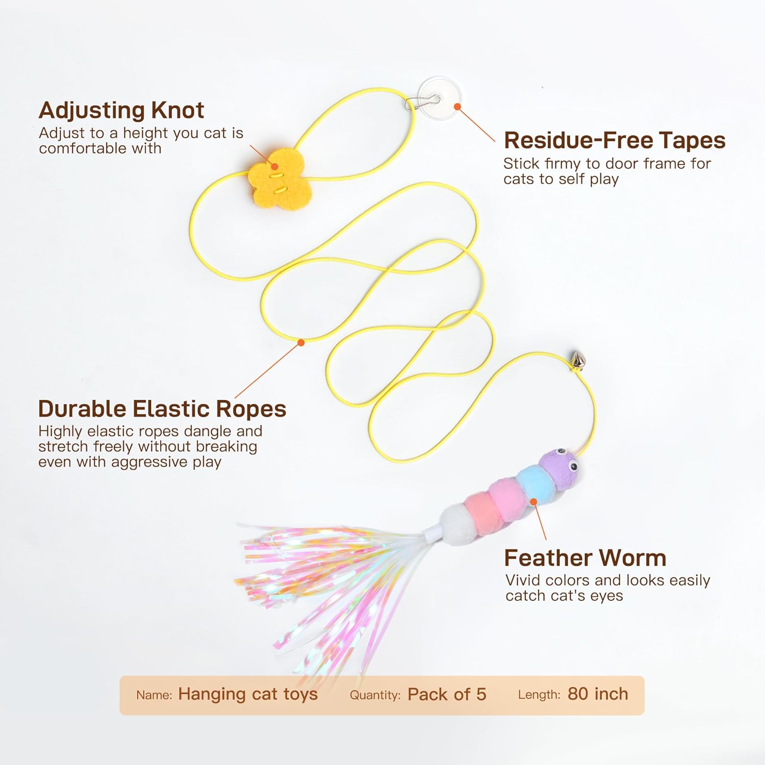 Interactive Cat Feather Toy 5 Pcs, Cat Teaser Retractable Hanging Indoor Kitten Play Chase Exercise, Mental Physical Stimulation for All Breeds and Species