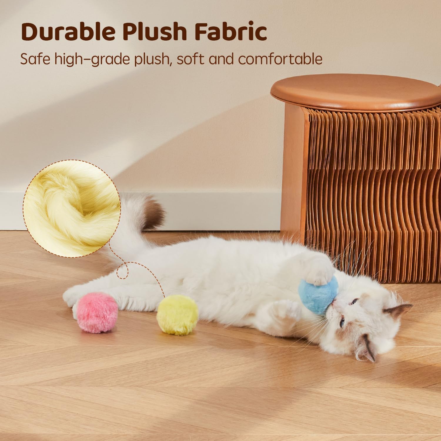 Chirping Cat Toy Balls with Silvervine Catnip, 3 Pack Fluffy Interactive Cat Kickers, 3 Lifelike Animal Sounds, Catnip Exercise Toys