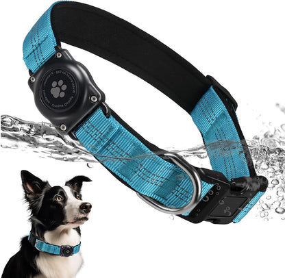Airtag Dog Collar - 100% Waterproof Air Tag Dog Collar Holder for Apple Airtag, Reflective, Soft Padded, Everlasting, GPS Dog Collar for Small Medium Large Dogs (Teal, L)